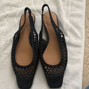 Madewell Black Braided Slingback Flats with Tan Insole